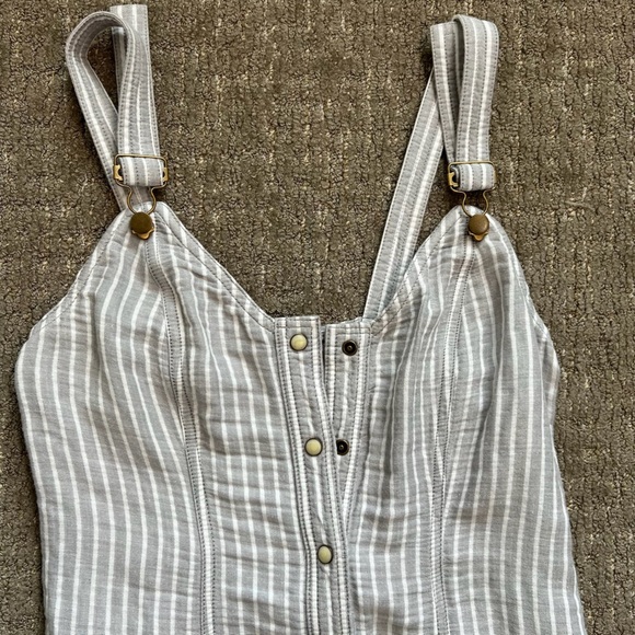 Free People Living Color Overall Mini Dress Grey White Stripe Combo Size XS - Picture 8 of 8